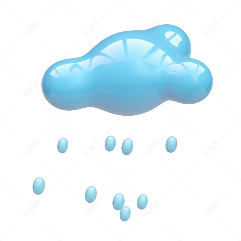 下雨云朵雨滴C4D立体透明png元素