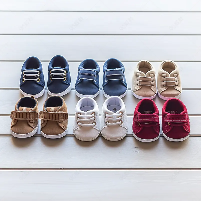 木桌上鞋子的高角度视图