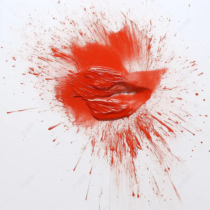 画笔在白纸上的红色笔触飞溅