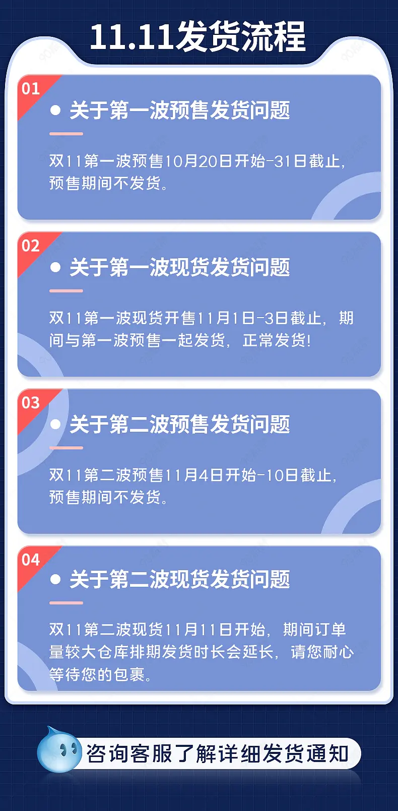 蓝色双11大促发货通知详情海报
