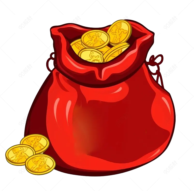 红色春节福袋金币卡通手绘装饰元素
