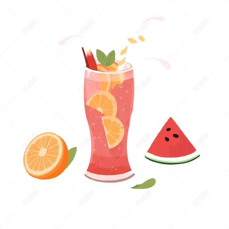 纯手绘夏天夏日饮品西瓜橙汁免抠图元素