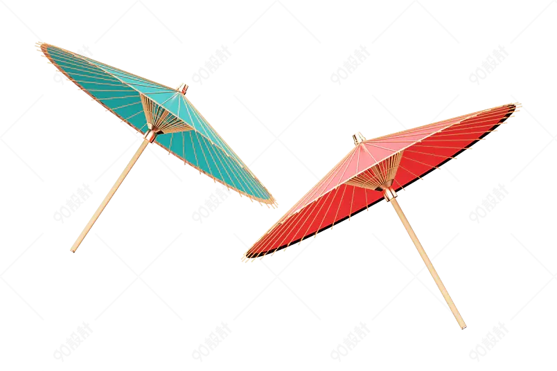 c4d元素中国风红伞绿伞图片素材