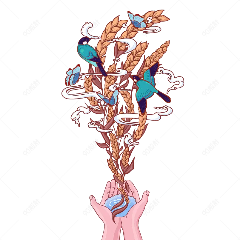 芒种插画小麦鸟蝴蝶国潮元素24节气