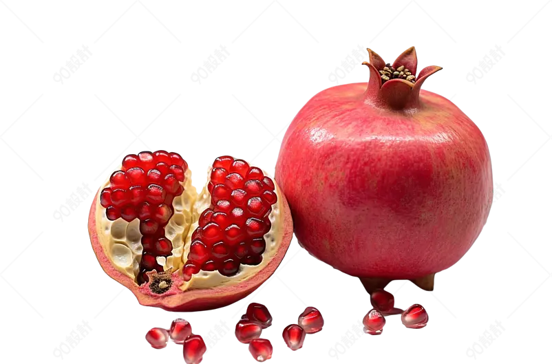 红色实拍打开的石榴水果元素