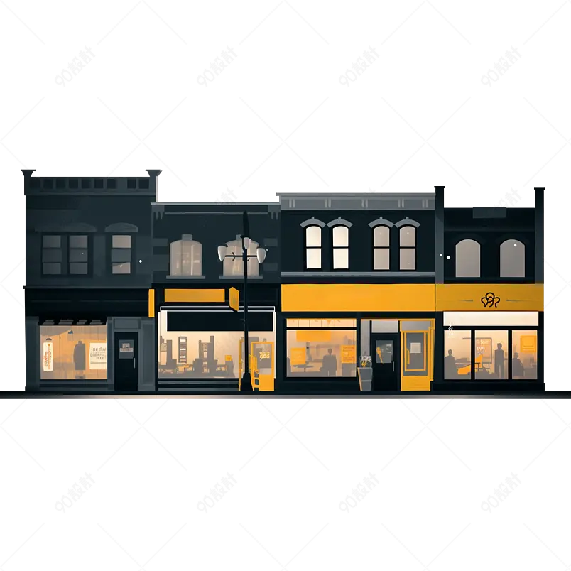 扁平风街边商店城市建筑插图