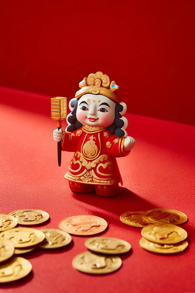 窗影下的财神与金元宝