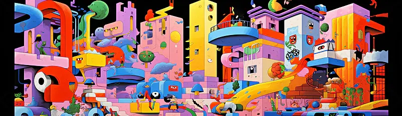 创意合成插画梦想中五彩斑斓的世界长卷