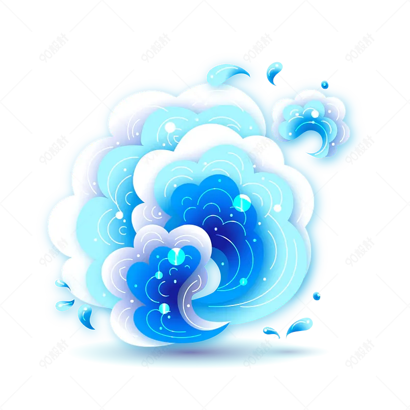 晶莹透蓝蓝色海洋风叠加矢量海浪浪花水花素材