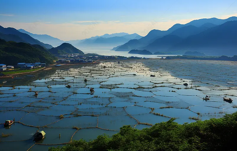 晴天的海上渔村