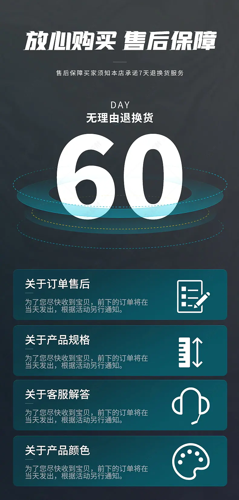 简约大气详情页模块无理由退换售后问题解答模块