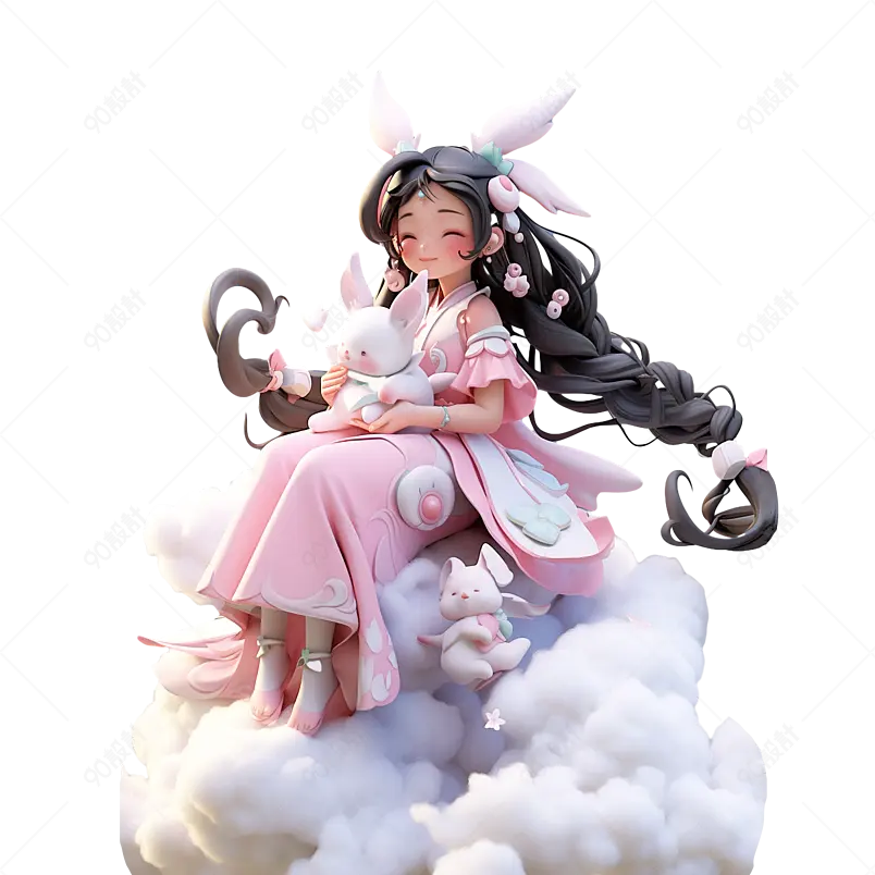 中秋元素嫦娥奔月洁白云彩怀抱玉兔嫦娥