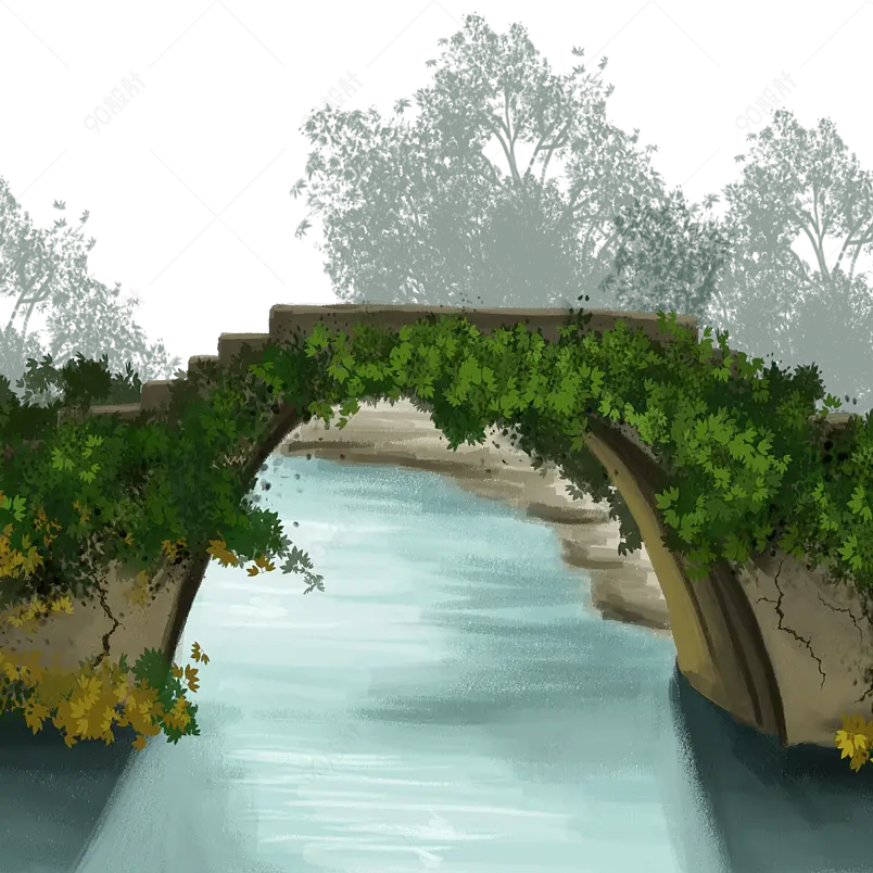 卡通装饰桥梁插画芒种节日氛围河流元素