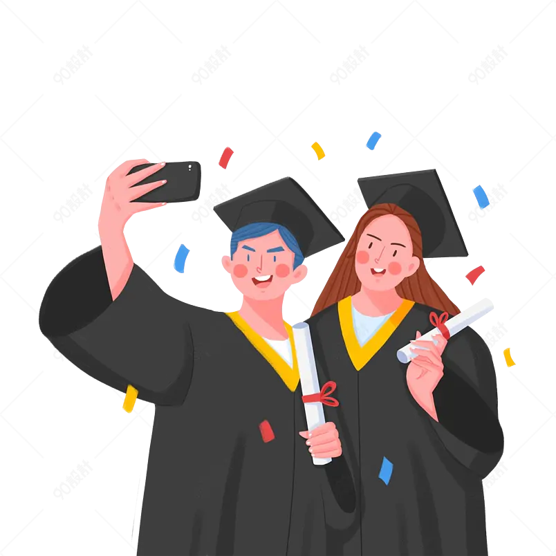 毕业季穿学士服手拿录取通知书拍照免抠元素