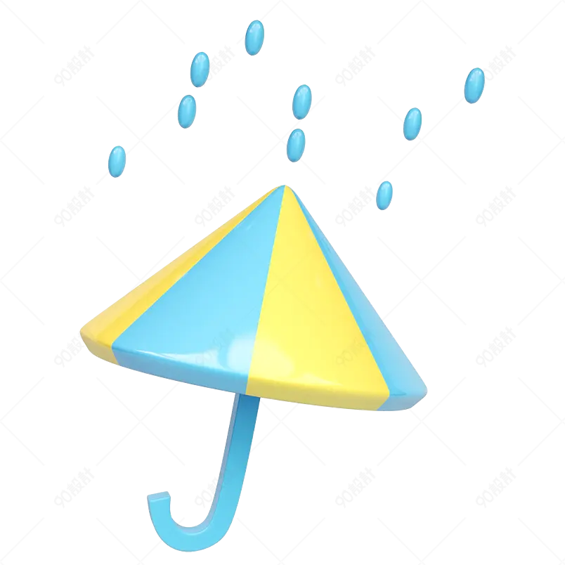 下雨雨伞雨滴C4D立体透明png元素