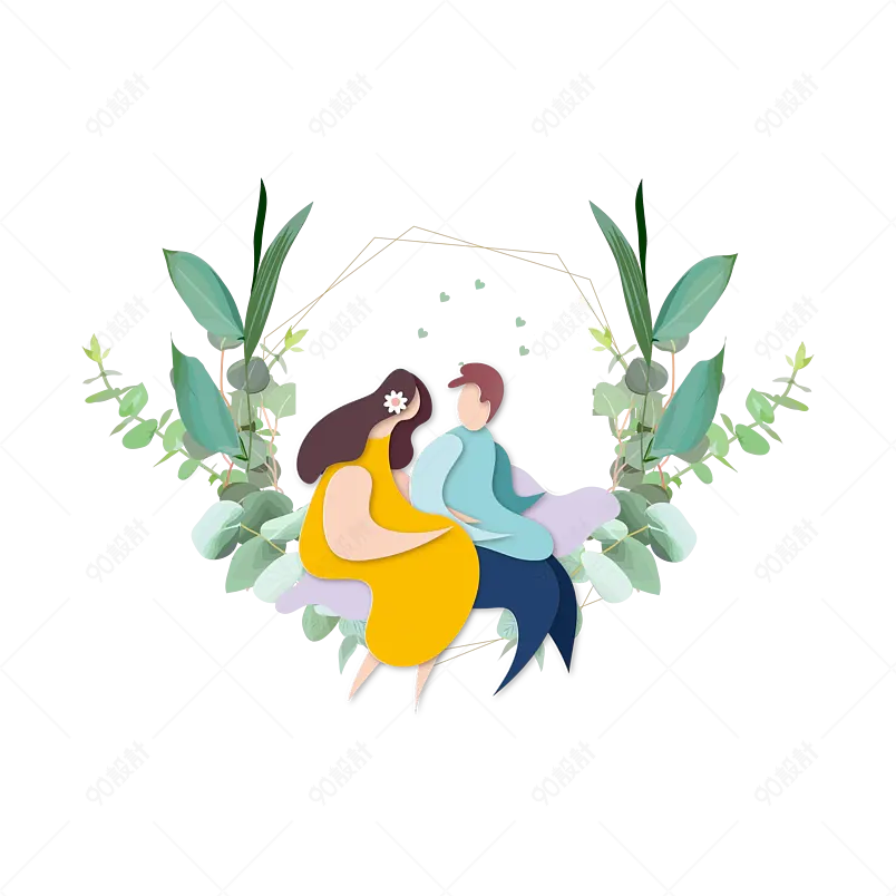 橄榄枝上幸福的夫妻二人边框装饰