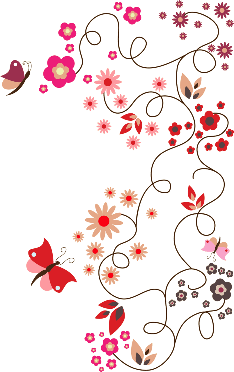蝴蝶粉色手绘线条花朵