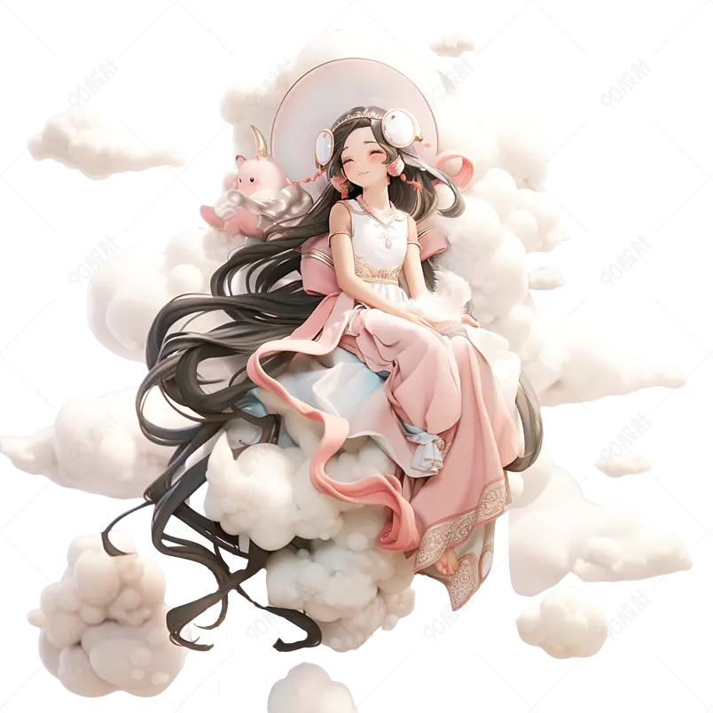 中秋佳节嫦娥奔月3D场景明月立体白云