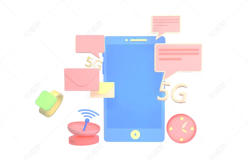 C4D立体手机立体对话框5G手表信号