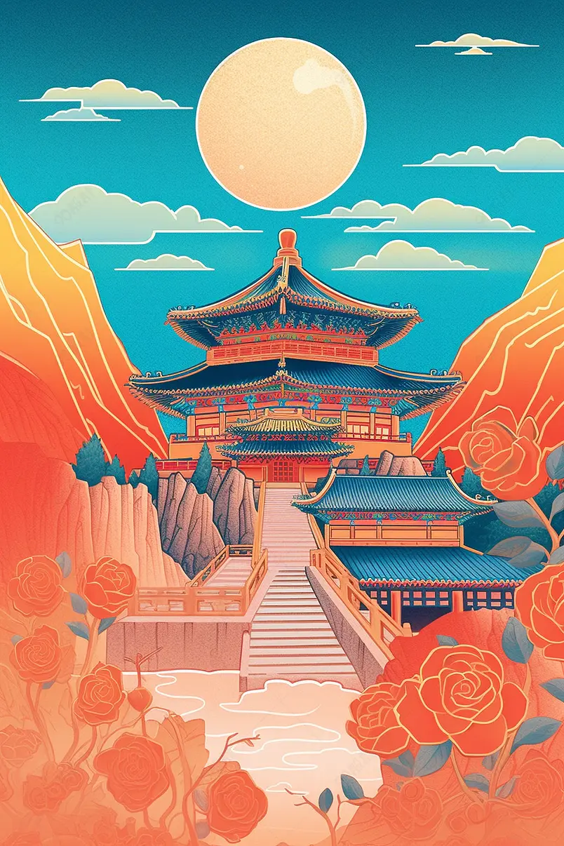唯美国潮城市插画北京宫殿