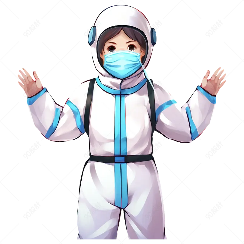 白色手绘风穿防护服的医护人员插画元素