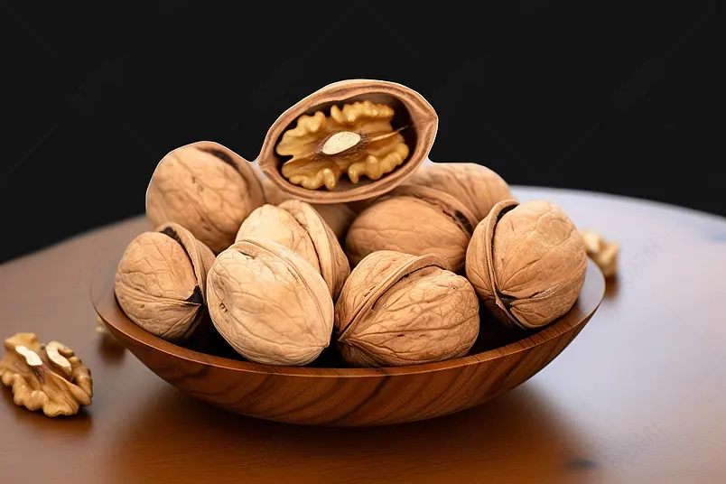 一份纸皮核桃摆放在桌面上绿色食品