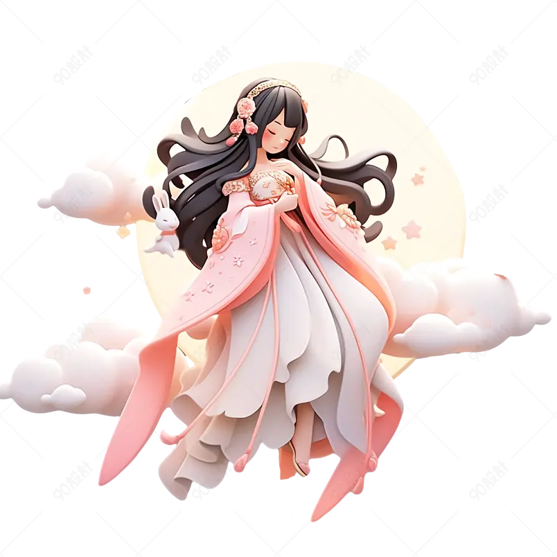 3D嫦娥奔月古代神话传说中秋节元素