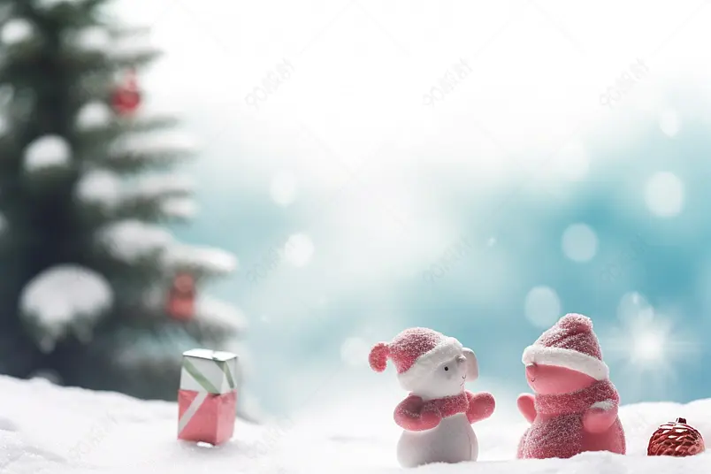 冬季雪景小雪人背影毛绒小玩具广告