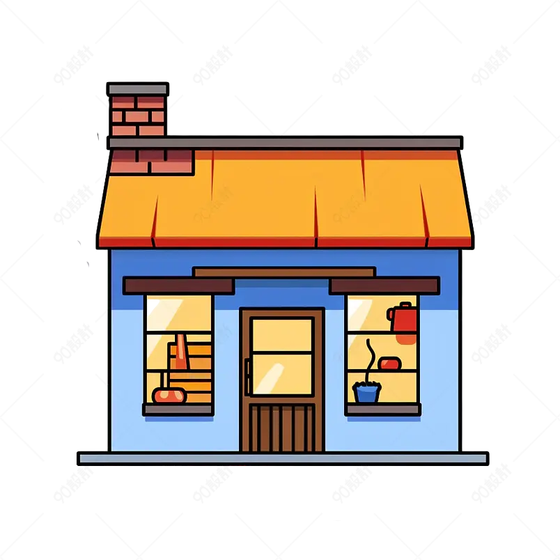 小房子商店饭店建筑图标元素