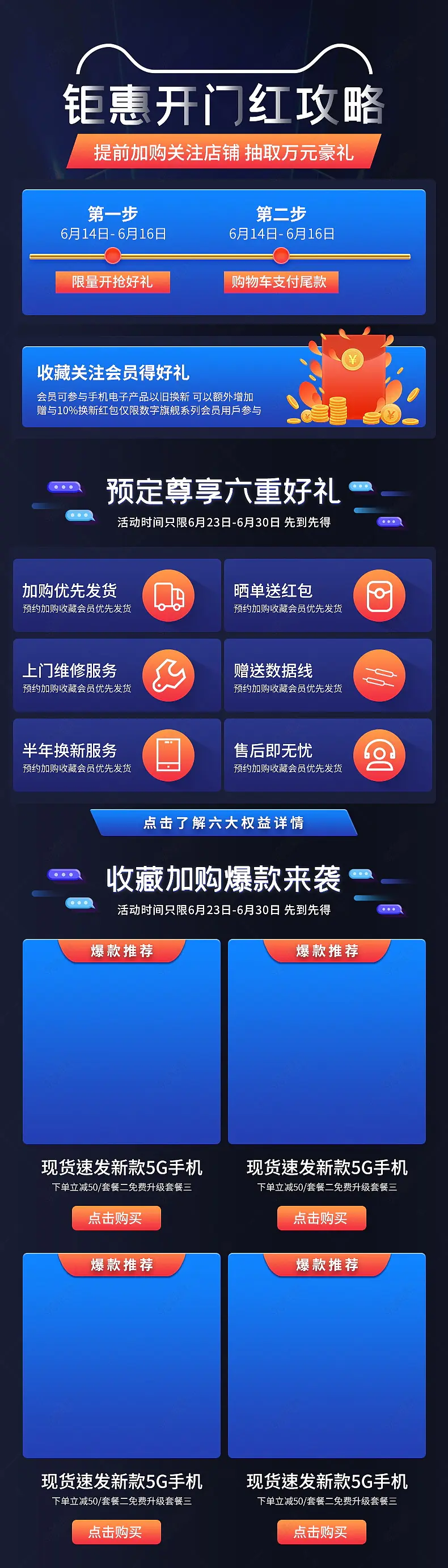 简约大气蓝橙色营销模块关联版式优惠搭配推荐关联销售