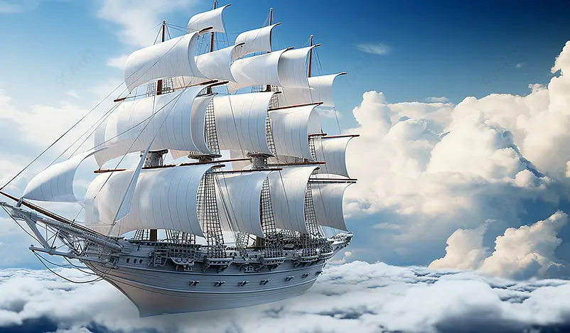 云层上的帆船壮观唯美清新自然