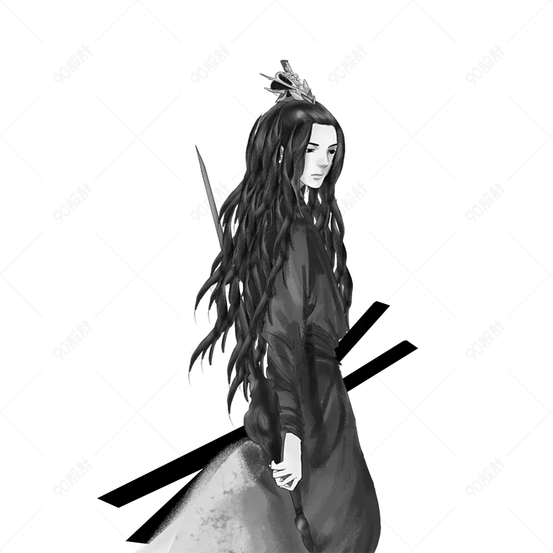 古代卡通插画人物大侠水墨风人物元素