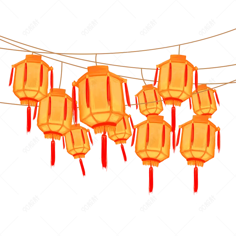 大气黄色灯笼卡通吊灯新年国潮元素