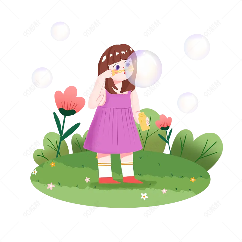 纯原创手绘儿童节儿童孩子吹泡泡可爱插画