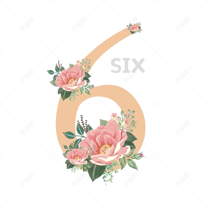 数字6花卉艺术字排版PSD排版