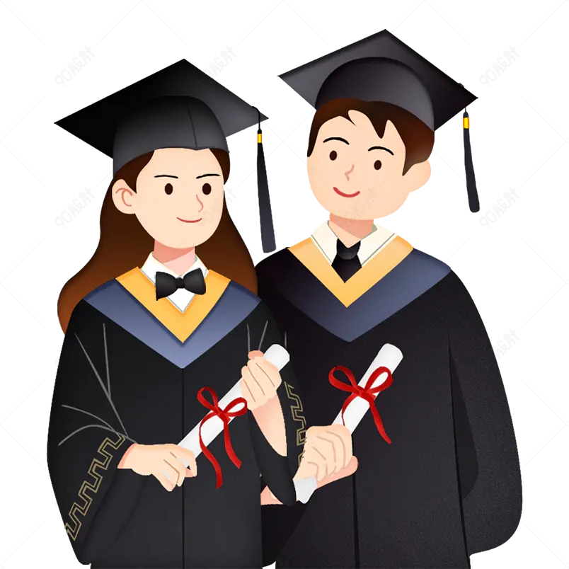 毕业学生穿学士服戴学士帽手拿录取通知书卡通免抠元素