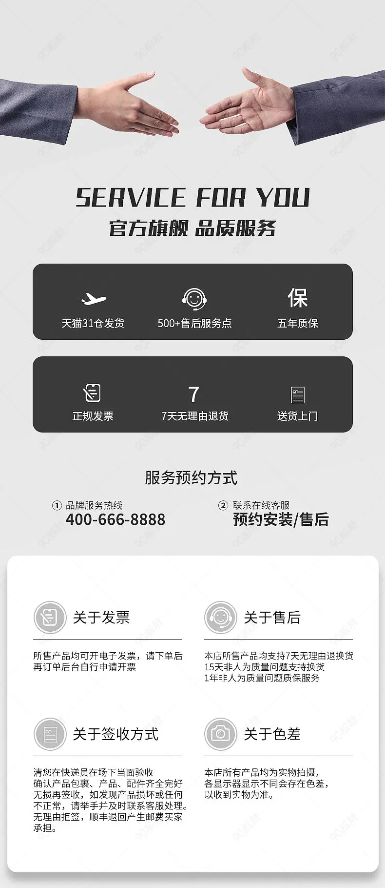 电器详情页售后客服服务保障营销模块设计模板