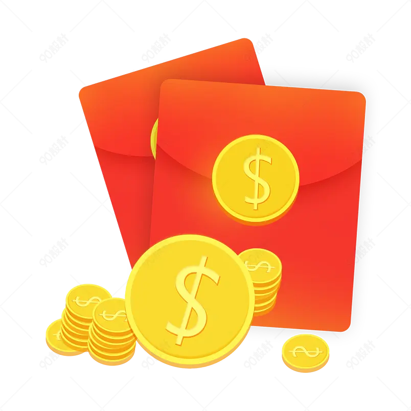 矢量商业红包金色美元金币免抠素材