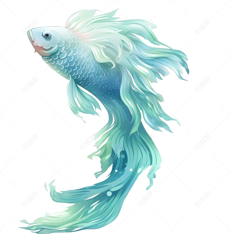 半透明蓝色文艺风格附带神话色彩的鱼类插画免扣元素