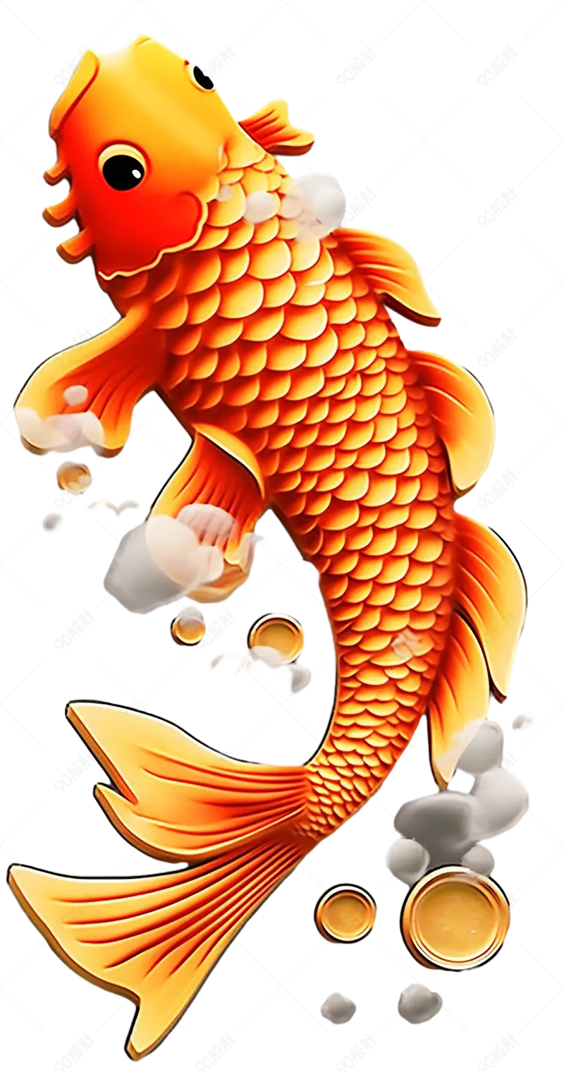 金色国潮风金鱼锦鲤金币喜庆年画插画免扣元素