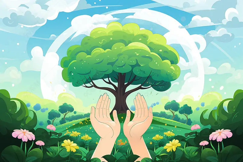 春天植树节保护环境创意插画海报