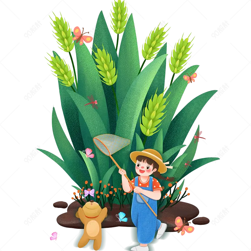 清新绿色传统二十四节气小满节气小麦麦穗海报装饰元素