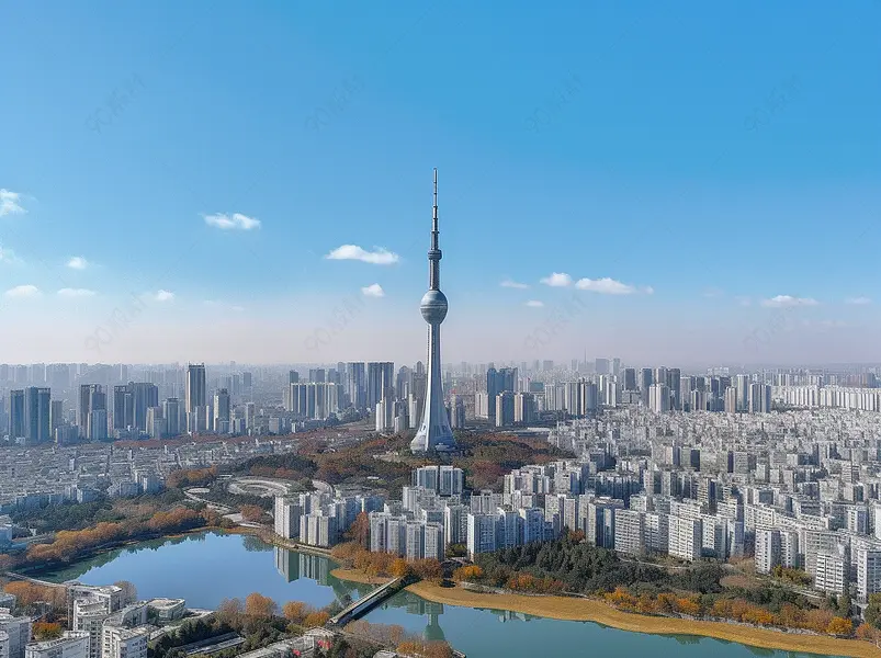 航拍城市电视塔地标建筑户外摄影