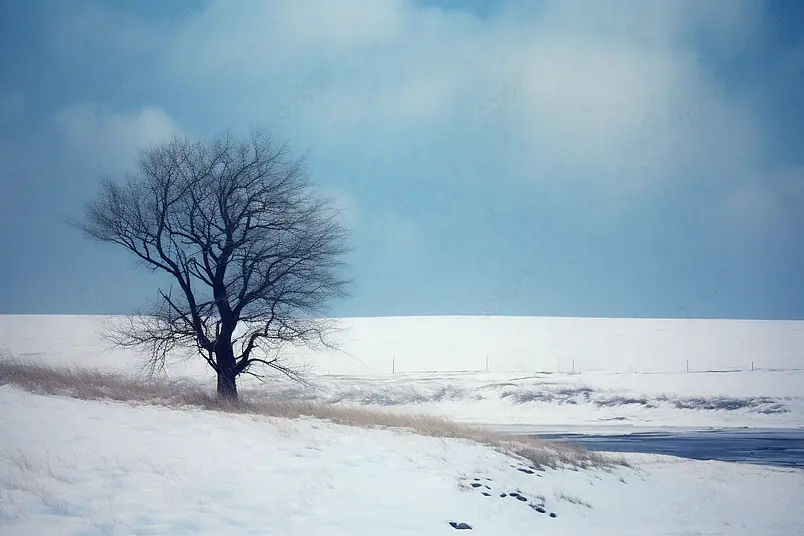 雪地中的树