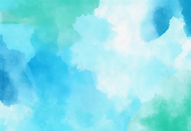 蓝绿色互相交融的长方形水彩装饰画