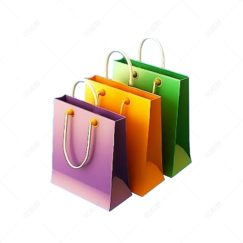 紫色卡通手提购物袋包装袋元素