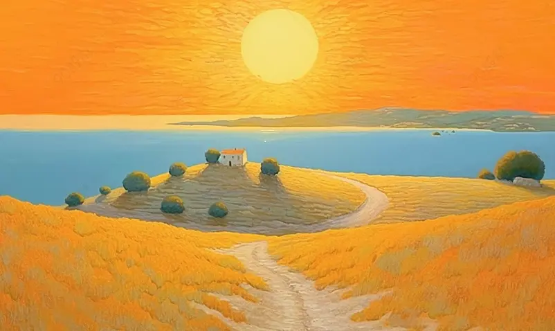 金色麦田农场风景插画