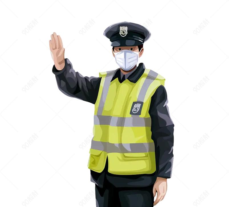 卡通交警指挥公安警察逆行者戴口罩