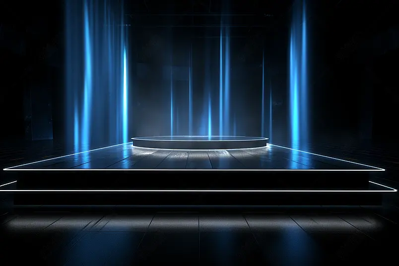 产品展示台黑色舞台蓝色光效背景