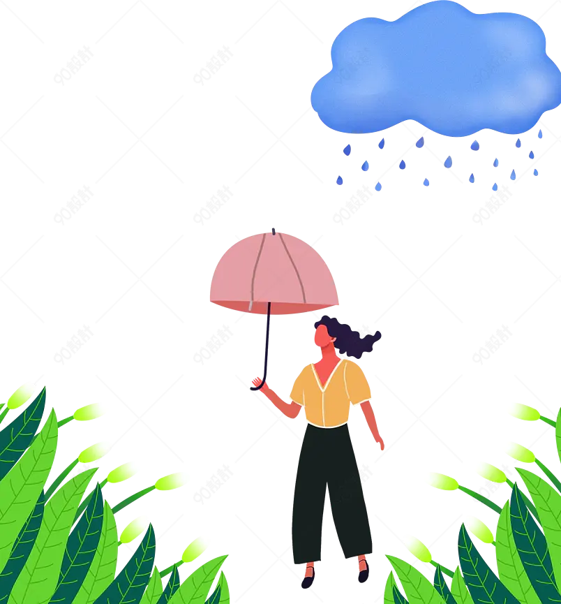 春天下雨公园玩耍简约装饰元素设计